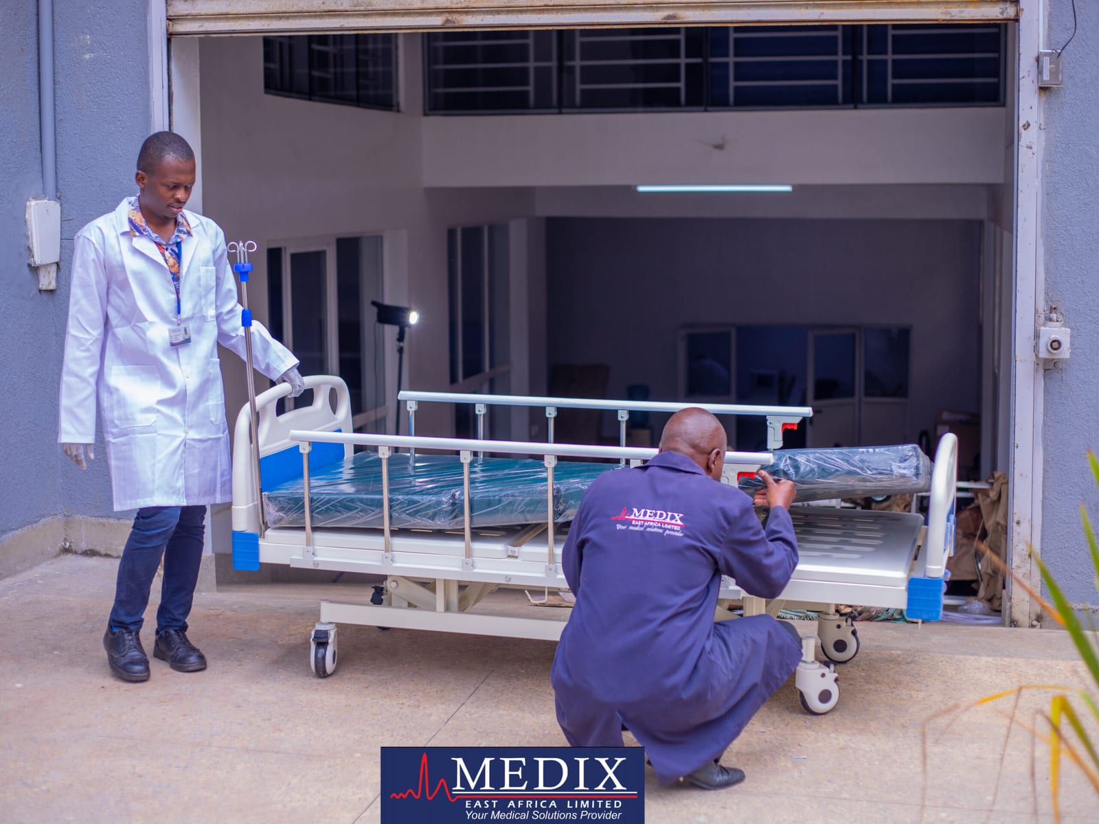 Medix staff preparing equipment for installation